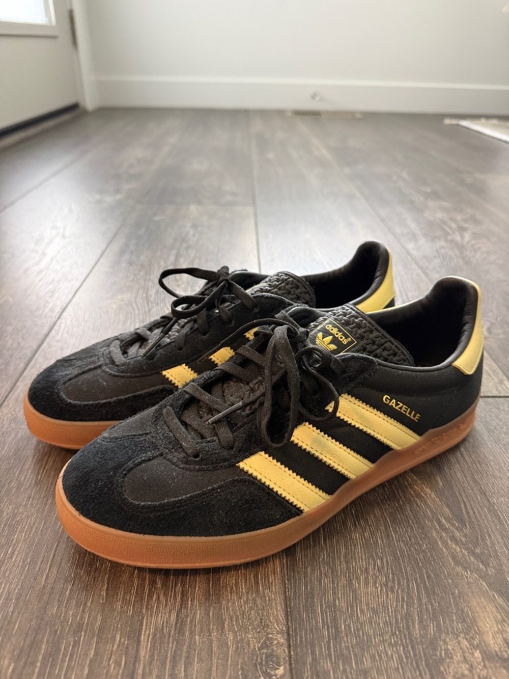 Women’s Adidas Gazelle - Size 7.5 - Black, Yellow, Gum - Lightly Used